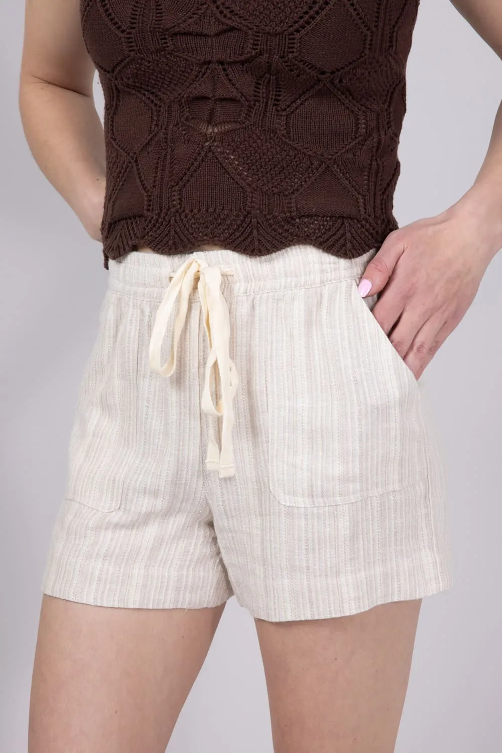 Drawstring Stripe Shorts for Women in Natural | 42735-NATURAL sold by Glik’s product image thumbnail 2