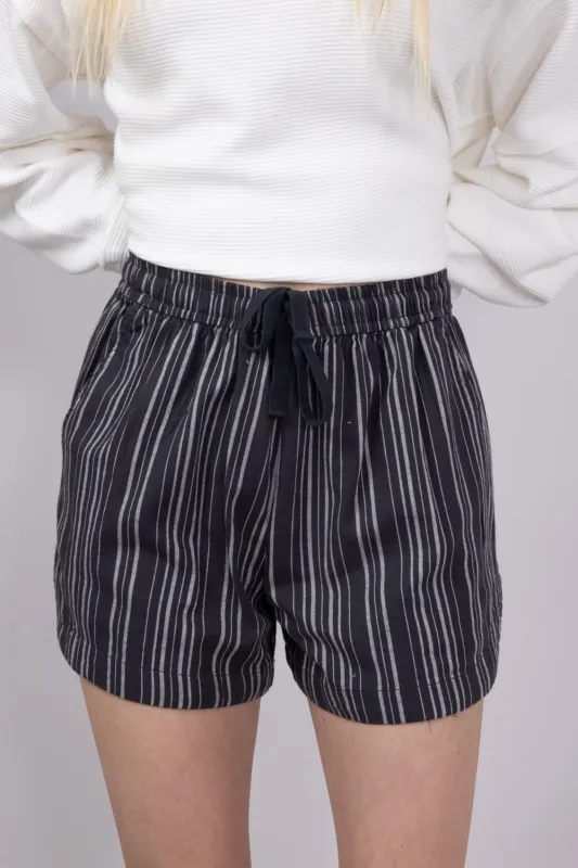 Drawstring Stripe Shorts for Women in Charcoal | 42732-CHARCOAL sold by Glik’s