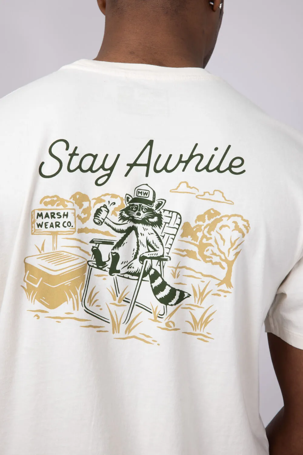 Marsh Wear Stay Awhile Raccoon T-Shirt for Men in White | MWT5018-VWHT sold by Glik’s product image thumbnail 3