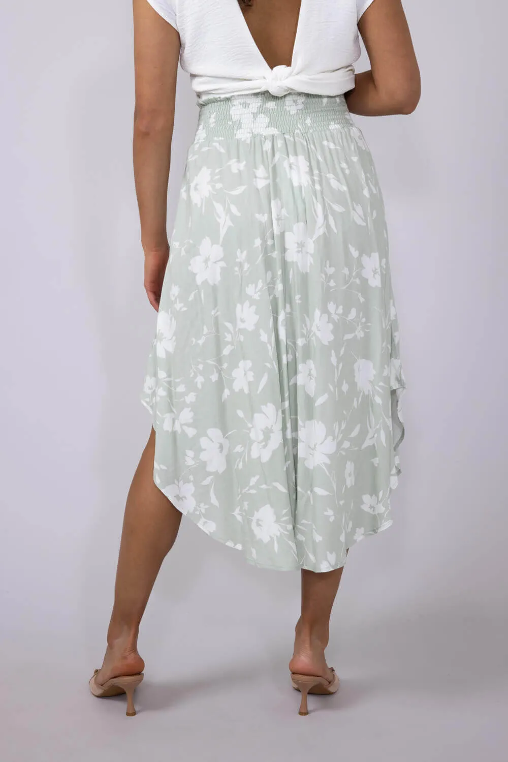 Ditsy Floral Smocked Waist Midi Skirt for Women in Sage/White | VNS16762Q7-SAGEWHITE sold by Glik’s product image thumbnail 3