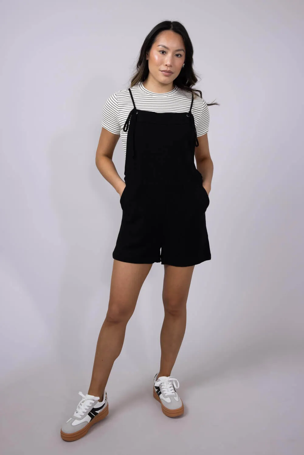 Tie Strap Cami Romper for Women in Black | NJU60341F-BLACK sold by Glik’s product image thumbnail 4