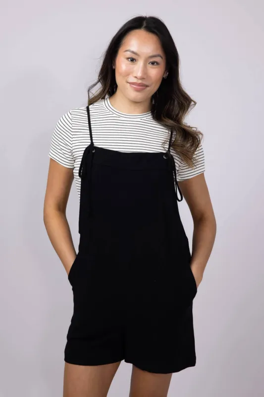 Tie Strap Cami Romper for Women in Black | NJU60341F-BLACK sold by Glik’s