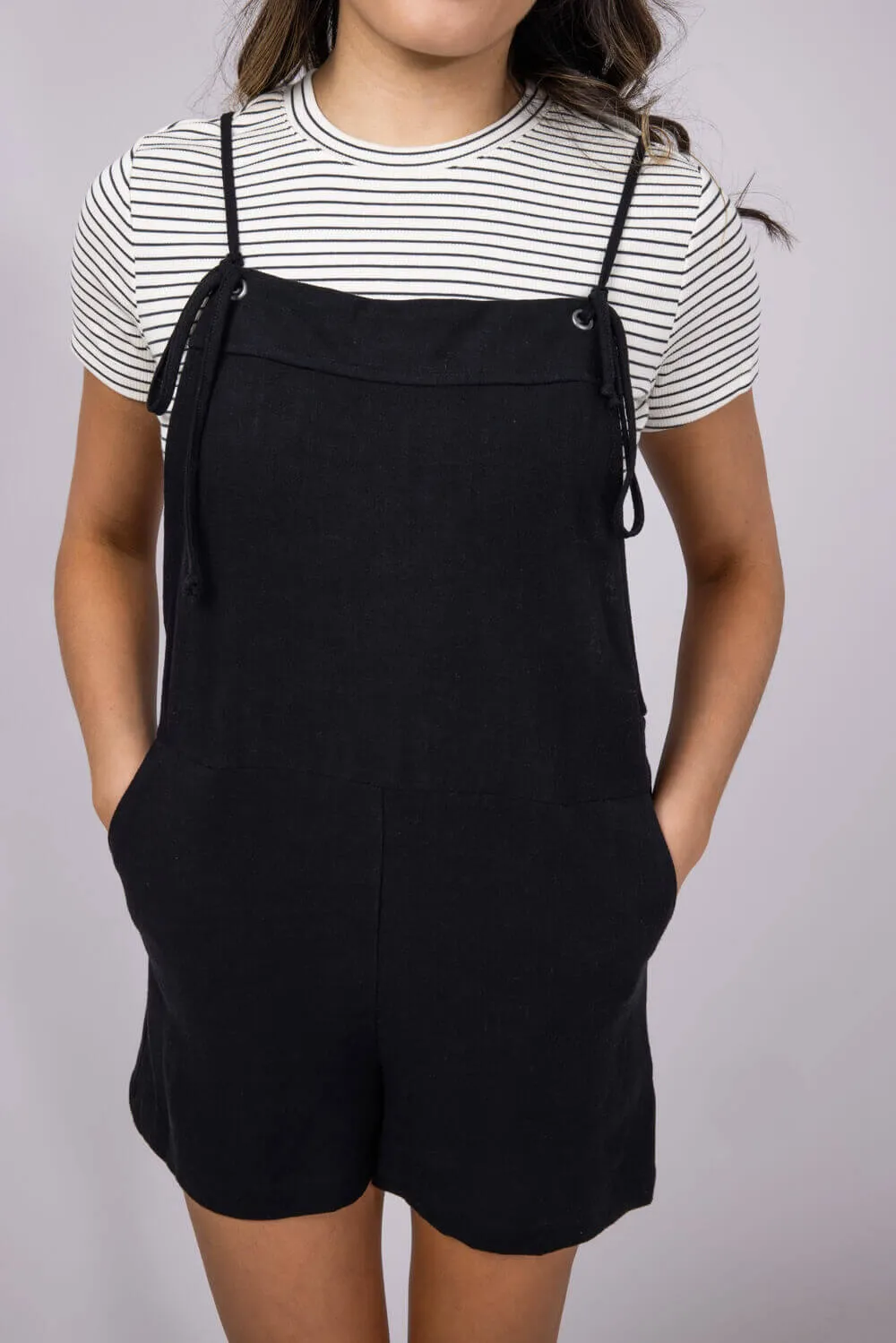 Tie Strap Cami Romper for Women in Black | NJU60341F-BLACK sold by Glik’s product image thumbnail 5