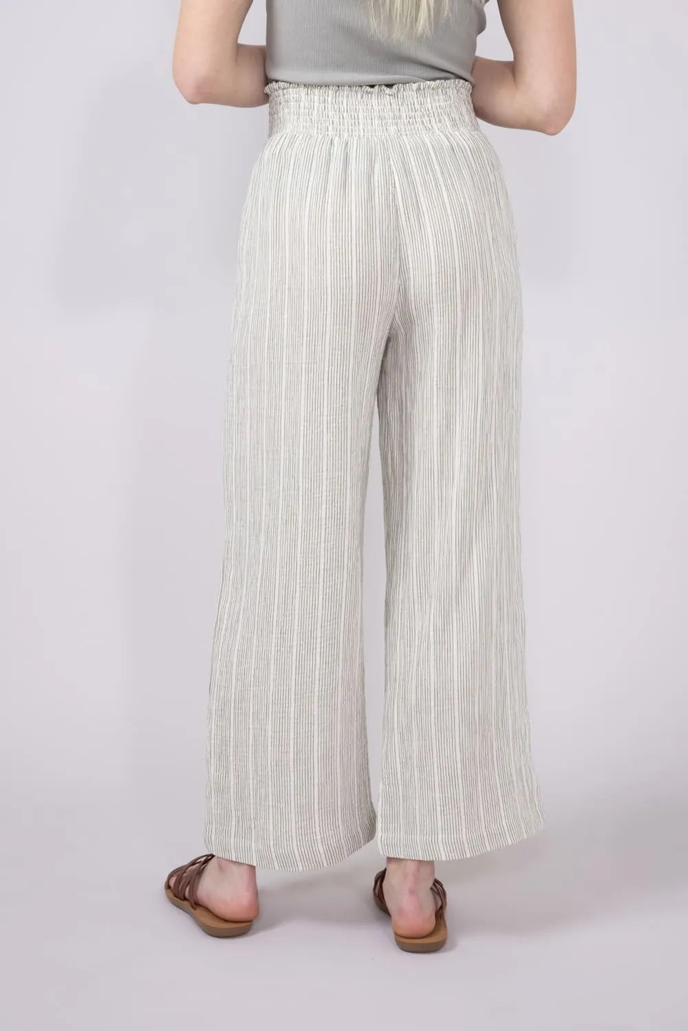 Stripe Smocked Waist Linen Pants for Women in Sage/Cream | 42722-SAGE sold by Glik’s product image thumbnail 2