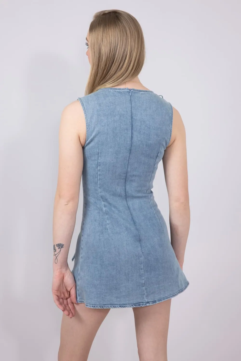 Denim Bow Detail Dress for Women | MD4090-ROMANTICBLUE sold by Glik’s product image thumbnail 3