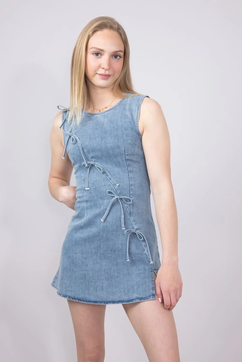 Denim Bow Detail Dress for Women | MD4090-ROMANTICBLUE sold by Glik’s product image thumbnail 2