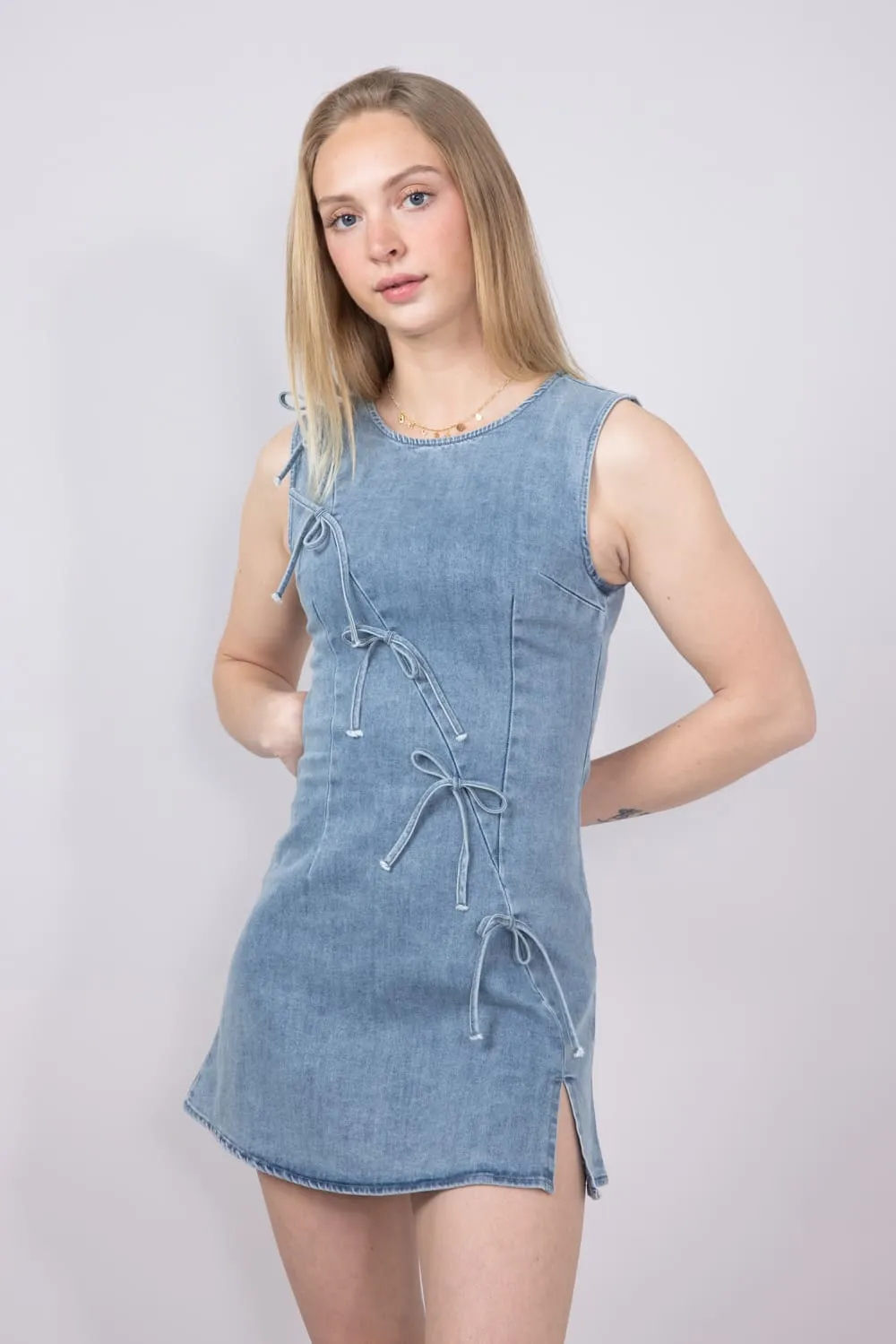 Denim Bow Detail Dress for Women | MD4090-ROMANTICBLUE sold by Glik’s product image thumbnail 5