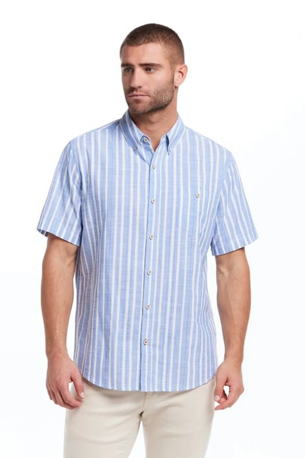 Weatherproof Vintage Dobby Button Up Shirt for Men in Vista Blue | S2584462GK-VISTABLUE sold by Glik’s