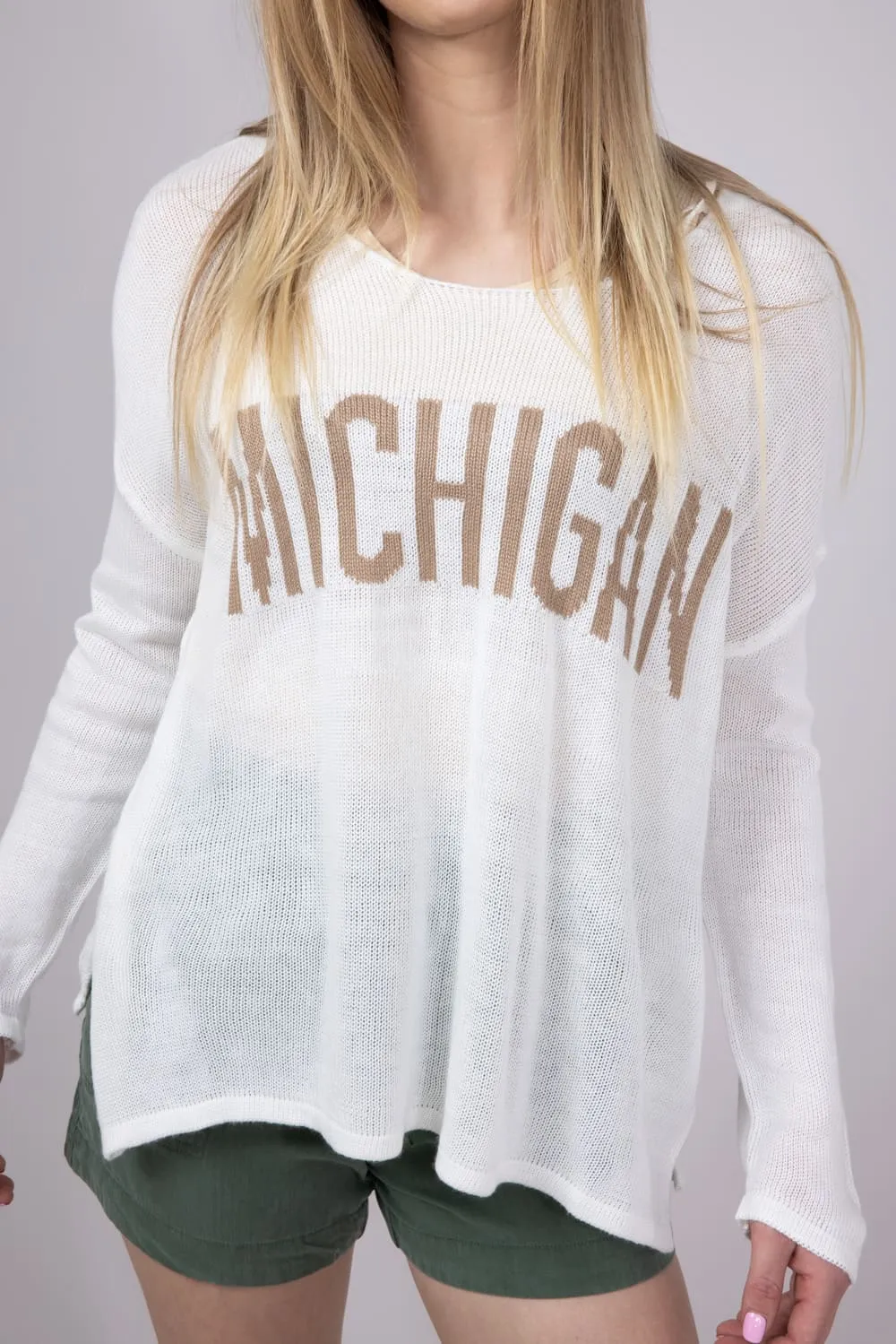 Ocean Drive Michigan Lightweight Sweater for Women in White | B13006-1295-MI-CREW-WHITE sold by Glik’s product image thumbnail 3