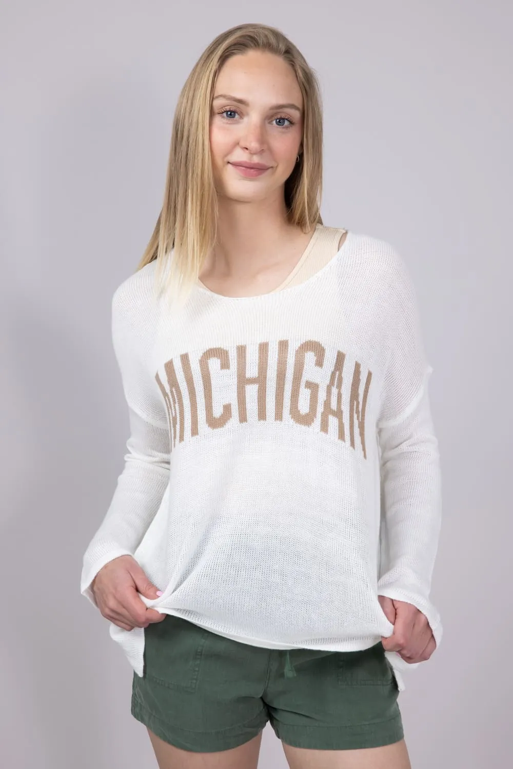 Ocean Drive Michigan Lightweight Sweater for Women in White | B13006-1295-MI-CREW-WHITE sold by Glik’s