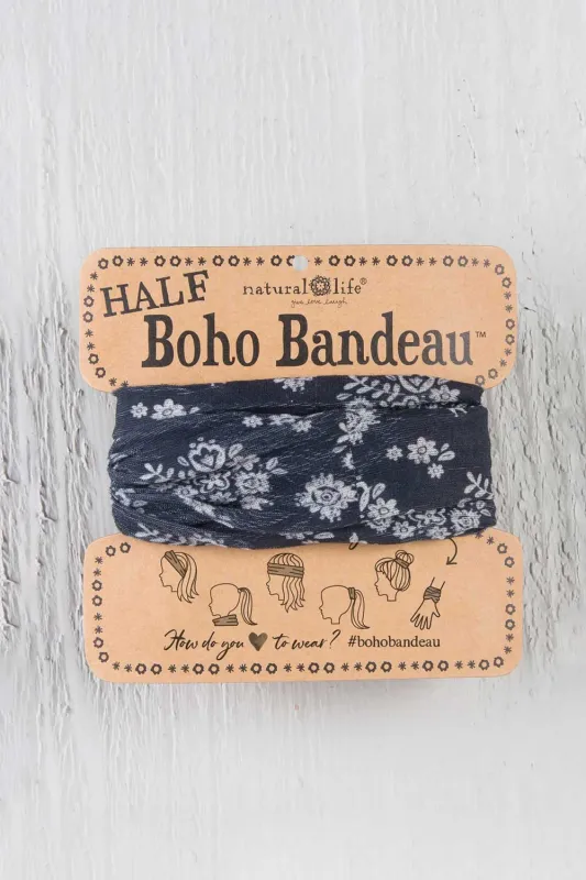 Natural Life Half Boho Bandeau Headband in Black Cream Floral | BBW038 sold by Glik’s