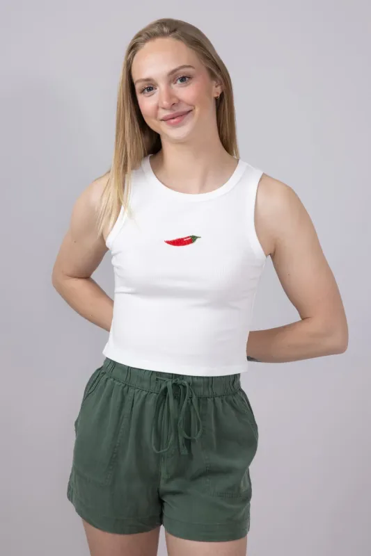 Beaded Chili Pepper Tank Top for Women in White | PST1592-OFFWHITE sold by Glik’s