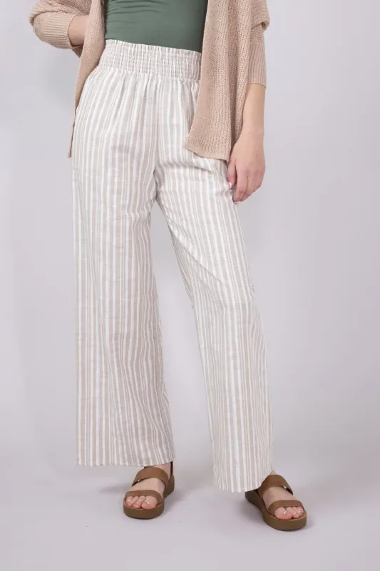 Smocked Waist Linen Wide Leg Pants for Women in Taupe | FP3381-TAUPE sold by Glik’s