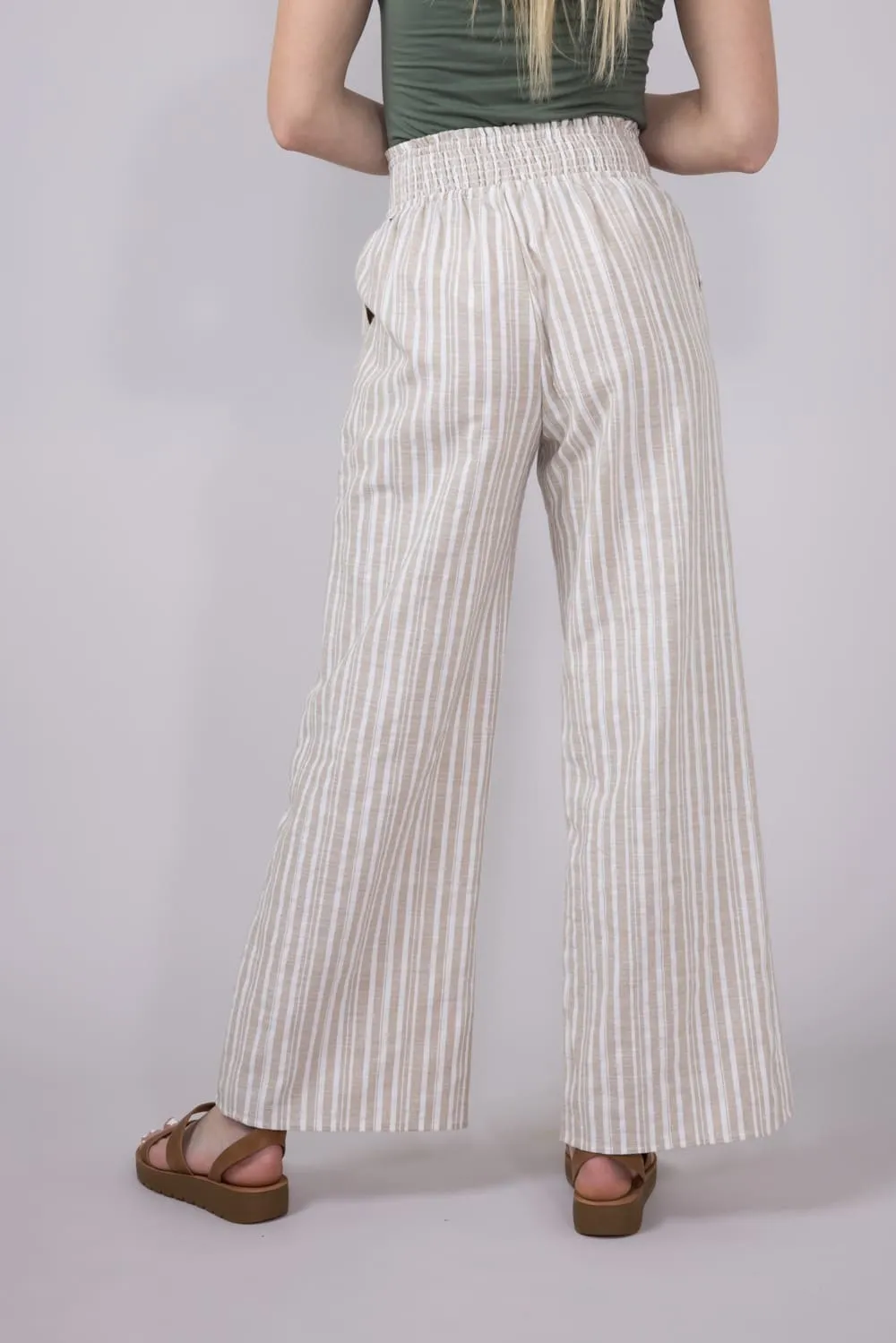 Smocked Waist Linen Wide Leg Pants for Women in Taupe | FP3381-TAUPE sold by Glik’s product image thumbnail 4