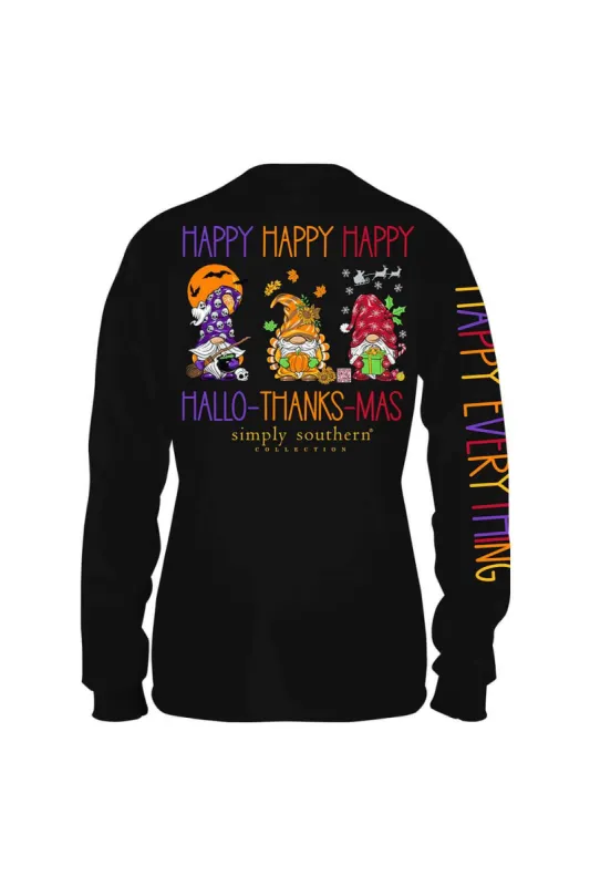 Simply Southern Plus Size Long Sleeve Hallo-Thanks-Mas T-Shirt for Women in Black | EXT-LS-HAPPY-BLACK sold by Glik’s