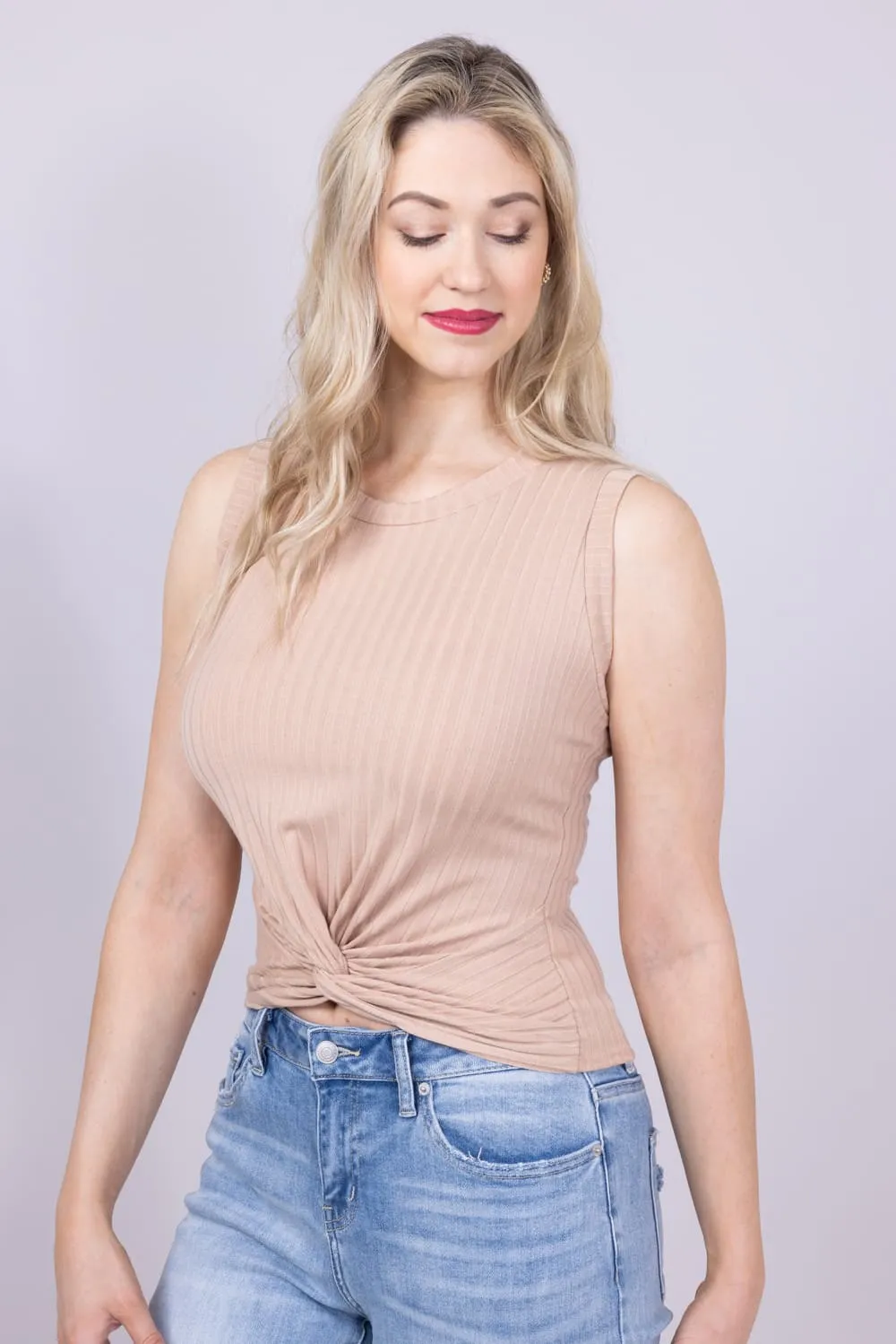 Ribbed Knit Twist Front Tank Top for Women in Mocha | 13333-MOC sold by Glik’s product image thumbnail 2