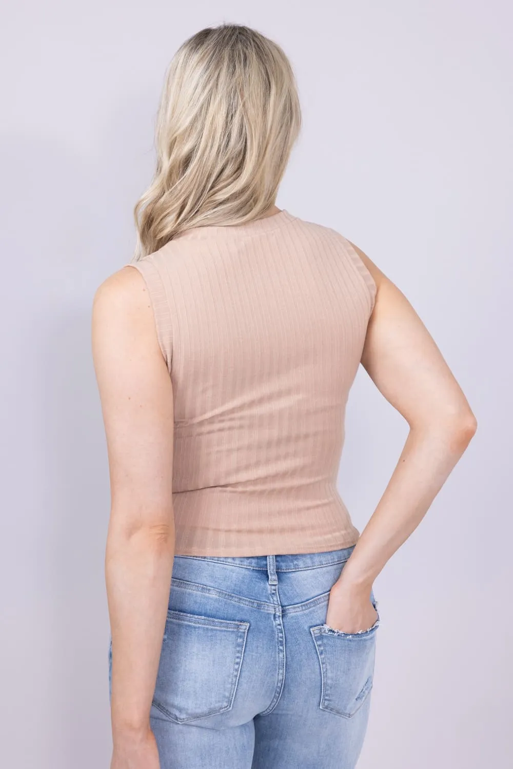 Ribbed Knit Twist Front Tank Top for Women in Mocha | 13333-MOC sold by Glik’s product image thumbnail 3