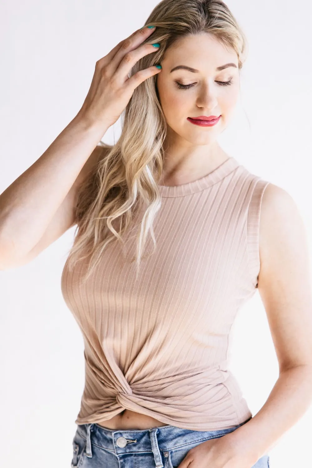 Ribbed Knit Twist Front Tank Top for Women in Mocha | 13333-MOC sold by Glik’s
