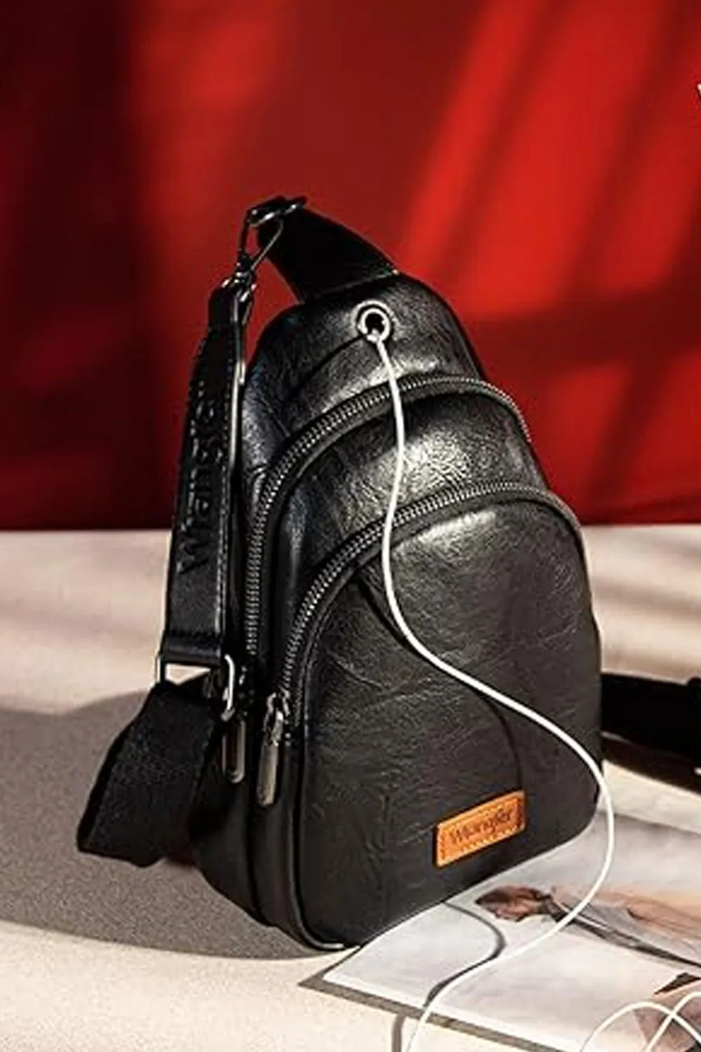 Wrangler Dual Zippered Crossbody Sling Bag for Women in Black | WG87-227-BK sold by Glik’s product image thumbnail 2