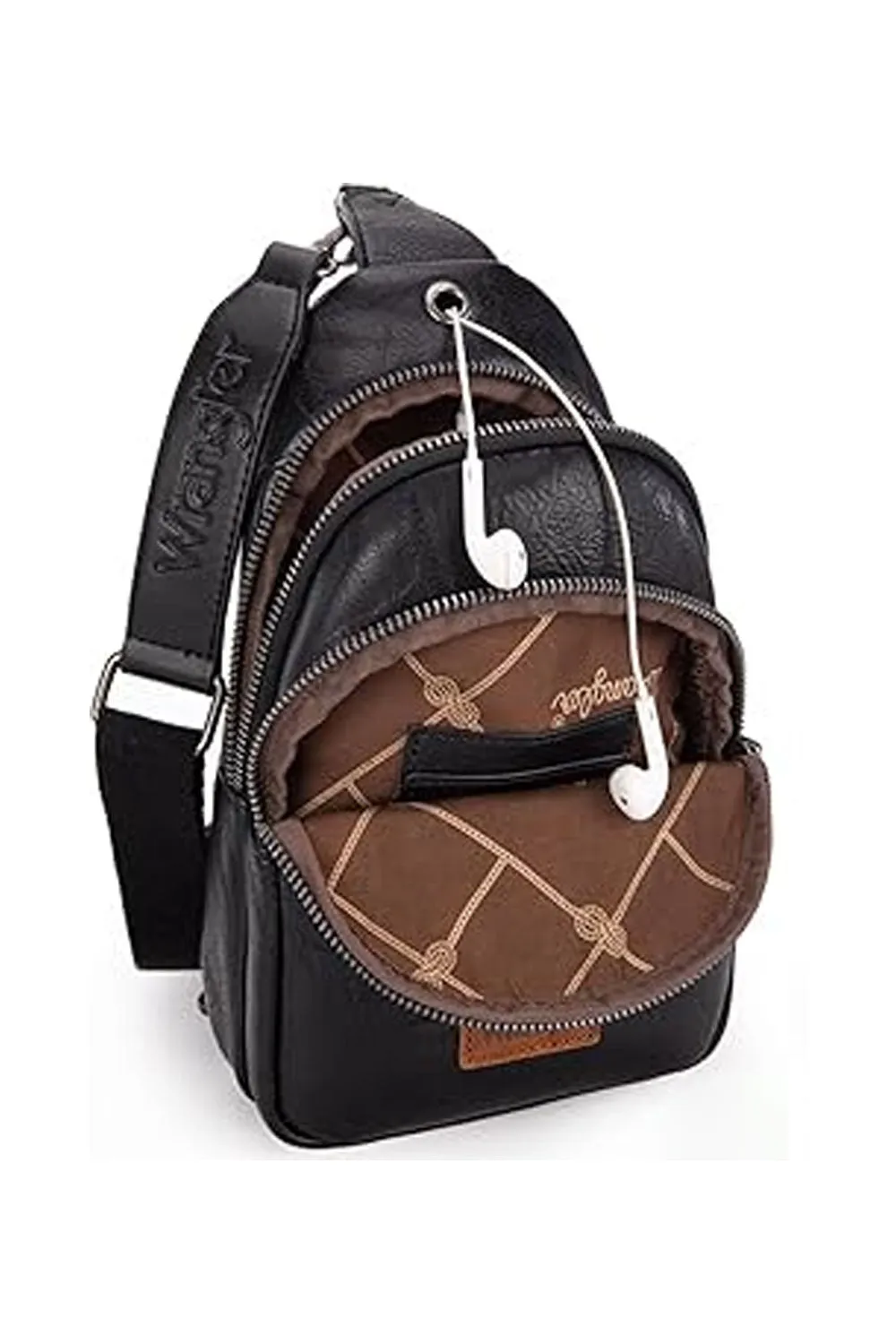 Wrangler Dual Zippered Crossbody Sling Bag for Women in Black | WG87-227-BK sold by Glik’s product image thumbnail 3