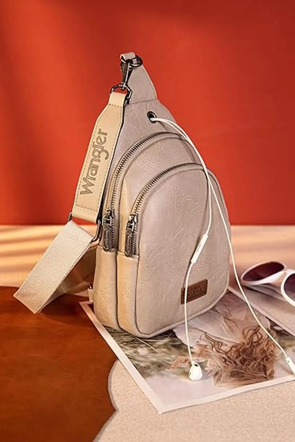 Wrangler Dual Zippered Crossbody Sling Bag for Women in Grey | WG87-227 LGY sold by Glik’s product image thumbnail 2