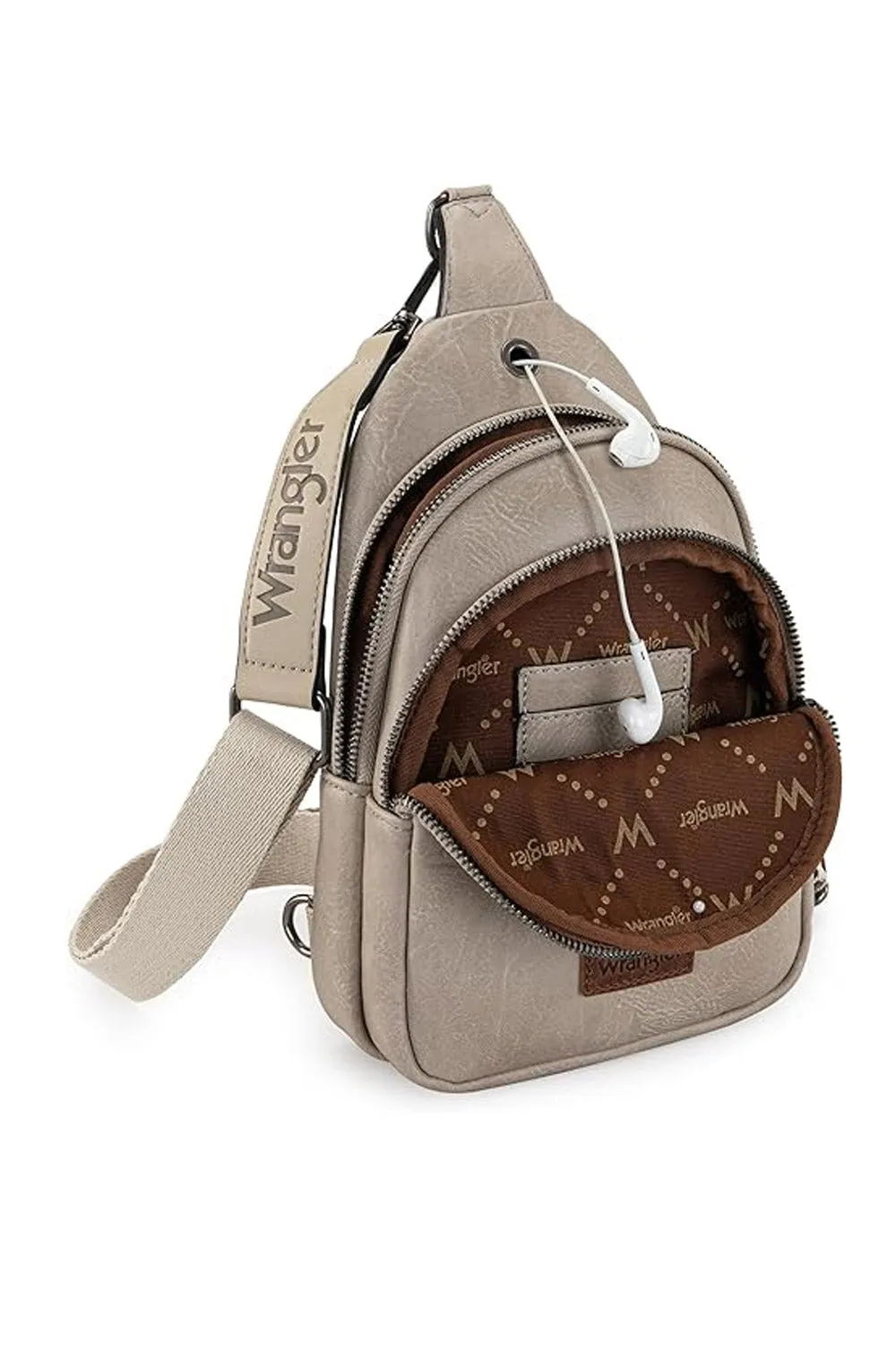Wrangler Dual Zippered Crossbody Sling Bag for Women in Grey | WG87-227 LGY sold by Glik’s product image thumbnail 3