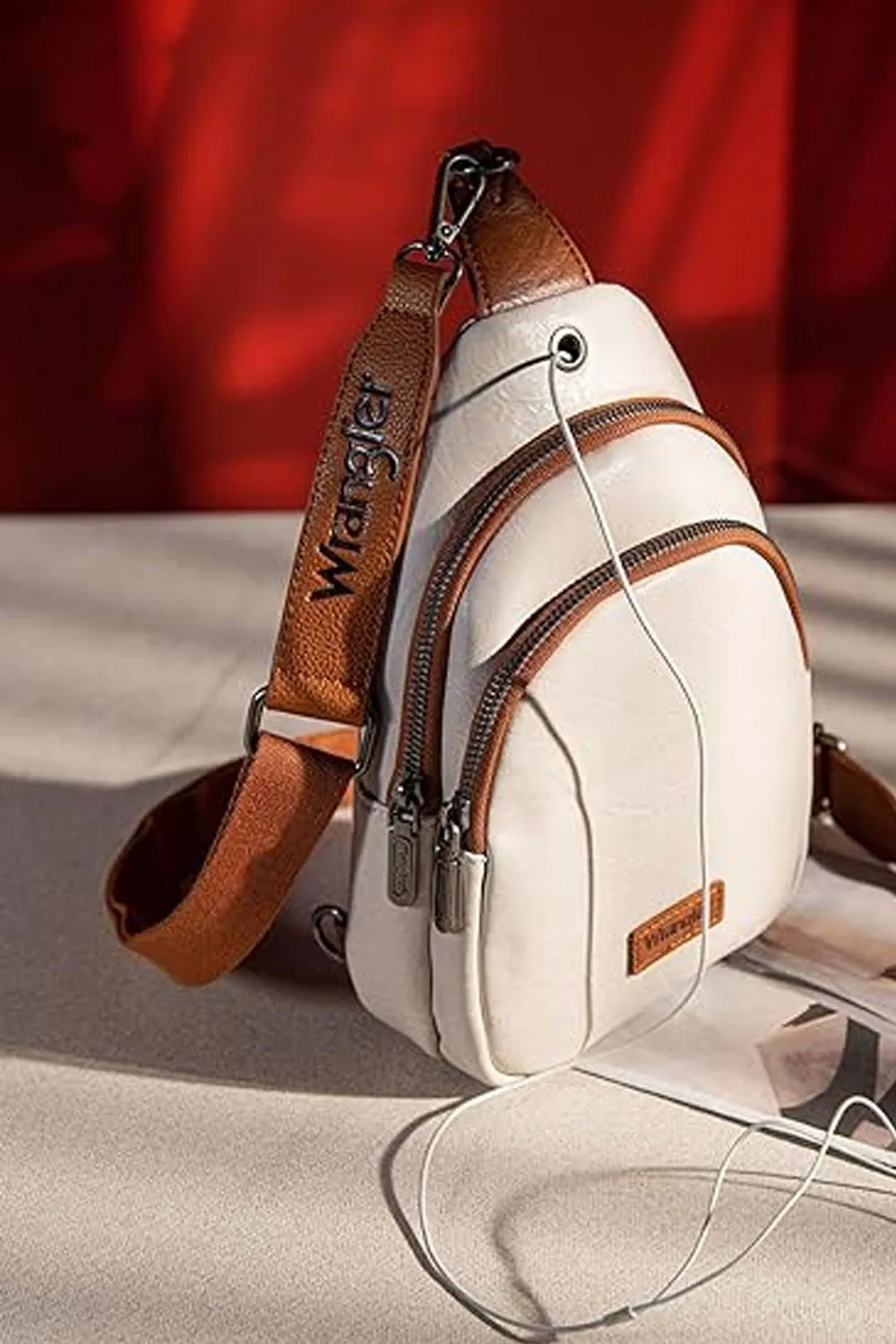 Wrangler Dual Zippered Crossbody Sling Bag for Women in Beige | WG87-227-BG sold by Glik’s product image thumbnail 2