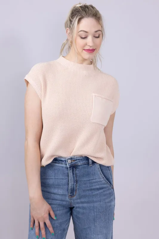 Simply Southern Breeze Knit Cap Sleeve Sweater for Women in Macadamia Tan | PP-0125-TOP-BREEZE-PKT-MCDMIA sold by Glik’s