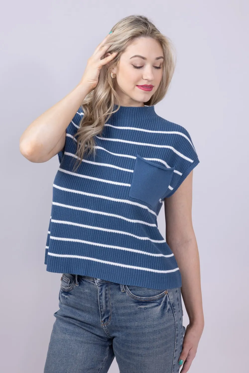 Simply Southern Breeze Knit Cap Sleeve Sweater for Women in Dusk Blue | PP-0125-TOP-BREEZE-PKT-DUSK sold by Glik’s