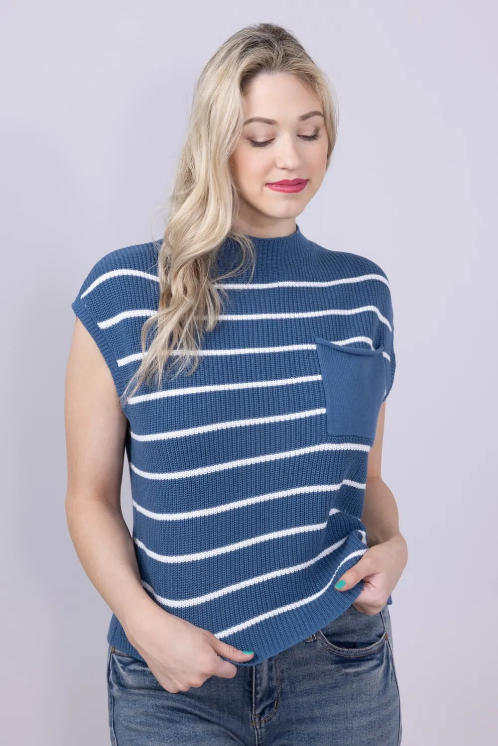 Simply Southern Breeze Knit Cap Sleeve Sweater for Women in Dusk Blue | PP-0125-TOP-BREEZE-PKT-DUSK sold by Glik’s product image thumbnail 3