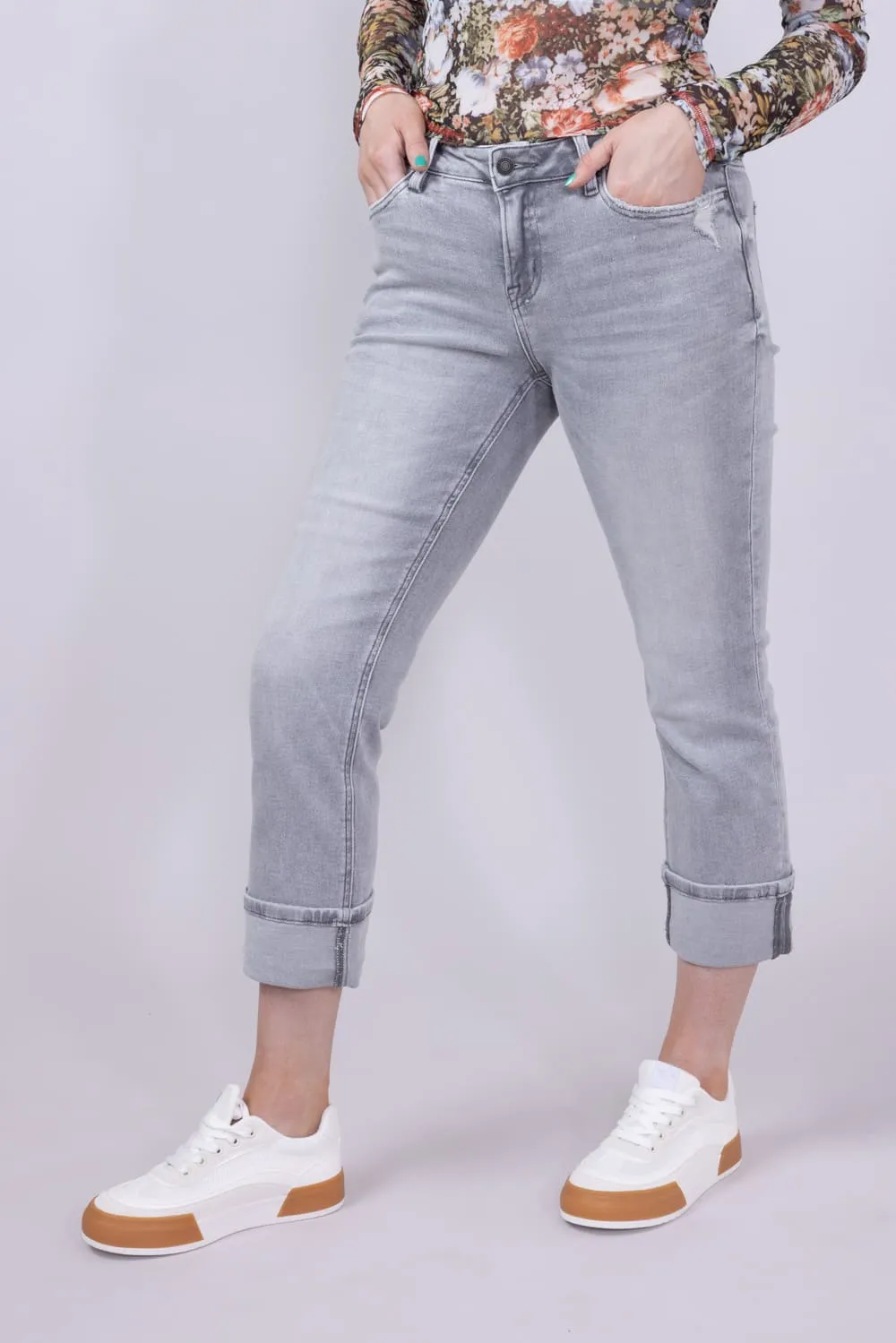 Mica Mid Rise Cuffed Straight Jeans for Women in Grey | MDP-T3385 sold by Glik’s product image thumbnail 3