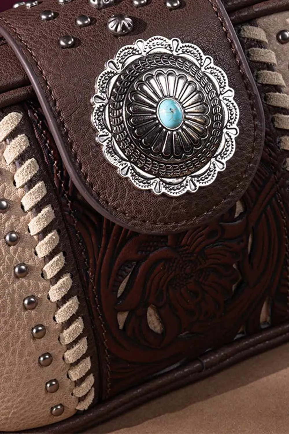 Tooled Concho Small Crossbody Bag for Women in Coffee | MW1322-8365-CF sold by Glik’s product image thumbnail 3