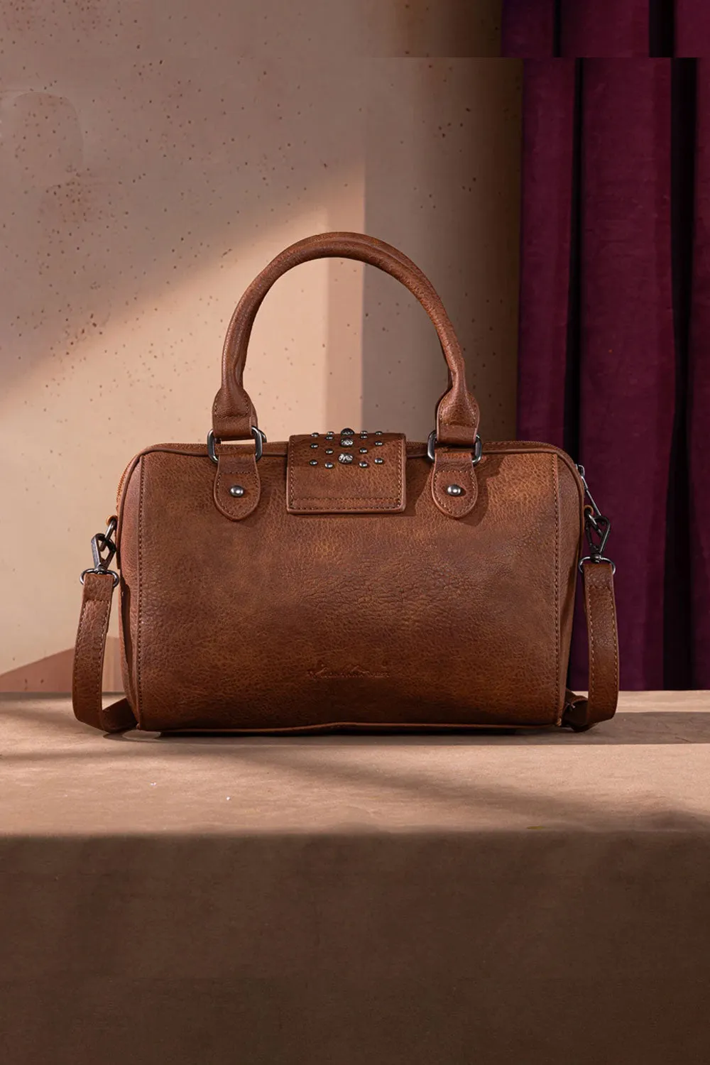 Tooled Concho Barrel Satchel Crossbody Bag for Women in Brown | MW1322-8800-BR sold by Glik’s product image thumbnail 3