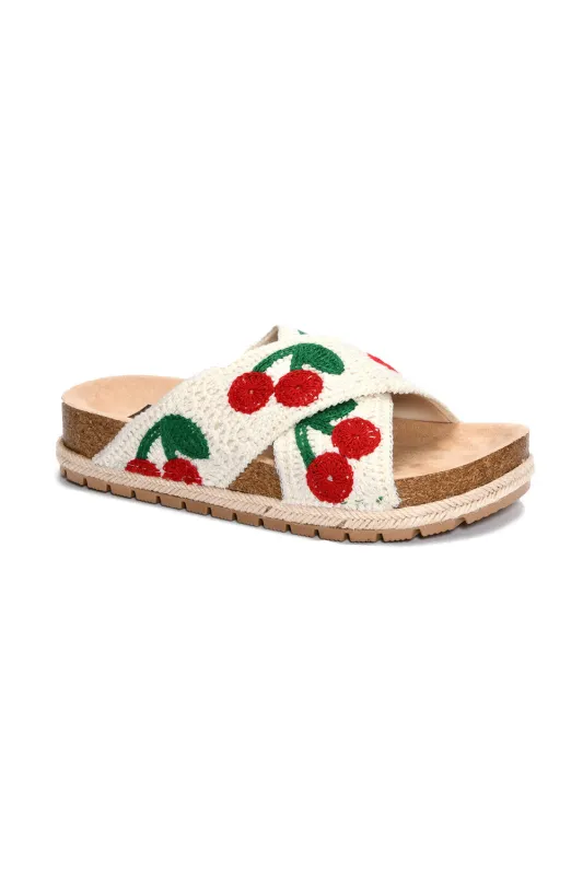 Dirty Laundry Tacoma Cherry Crochet Platform Sandals for Women in Red | TOWW-015 RED sold by Glik’s