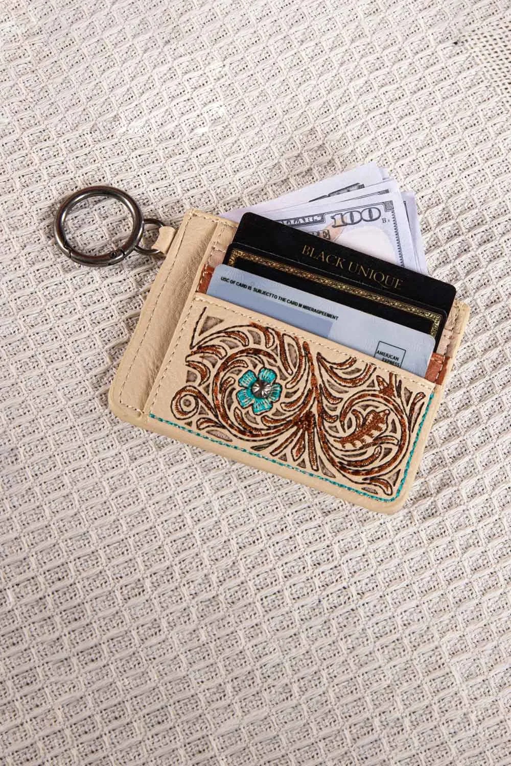 Embroidered Floral Card Holder in Tan | MW1313-W014-TN sold by Glik’s product image thumbnail 3