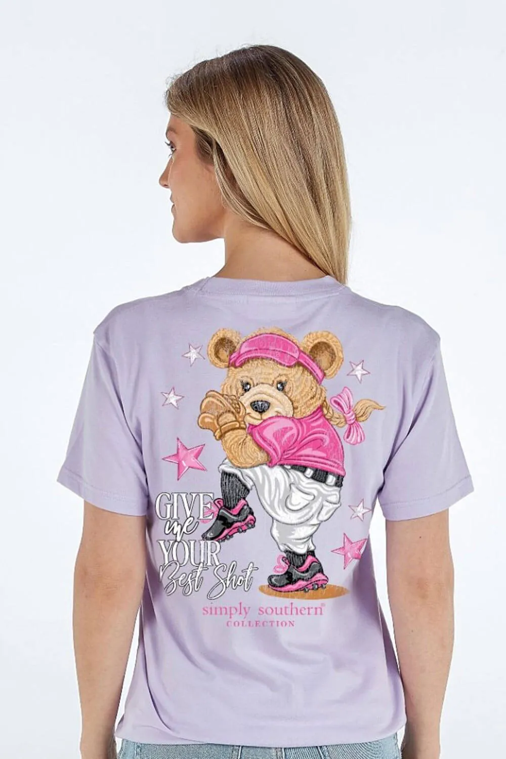 Simply Southern Best Shot T-Shirt for Women in Lilac | SS-BEARBALL-LILAC sold by Glik’s