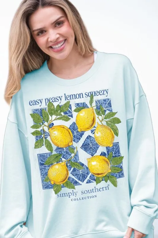 Simply Southern Easy Peasy Fleece Sweatshirt for Women in Mint | CREW-LEMON-MINT sold by Glik’s