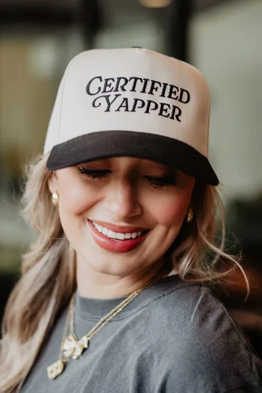 Certified Yapper Trucker Hat for Women in Black/Tan | KDC-BC-1128-BLK-TAN sold by Glik’s
