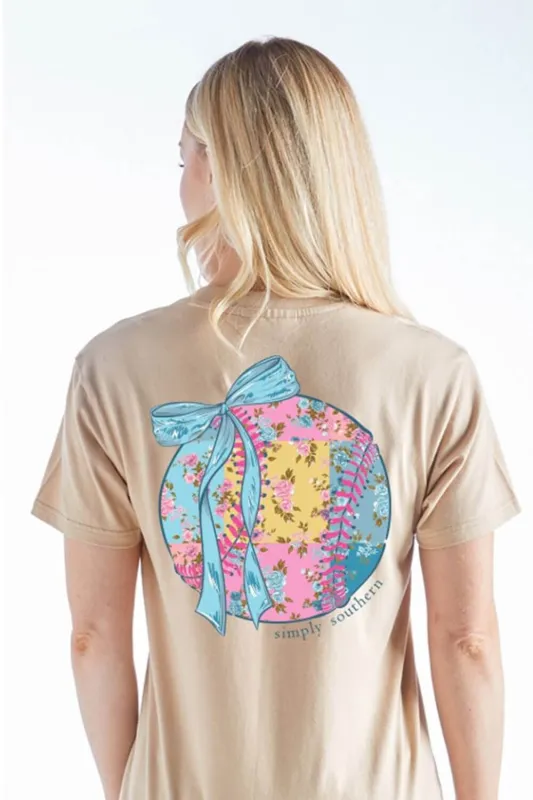 Simply Southern Patched Baseball T-Shirt for Women in Khaki | SS-PATCHBALL-KHAKI made by Simply Southern
