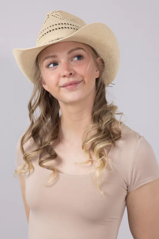 C.C. Woven Beaded Charm Cowgirl Hat for Women in Beige | CBC0134-BEIGE sold by Glik’s