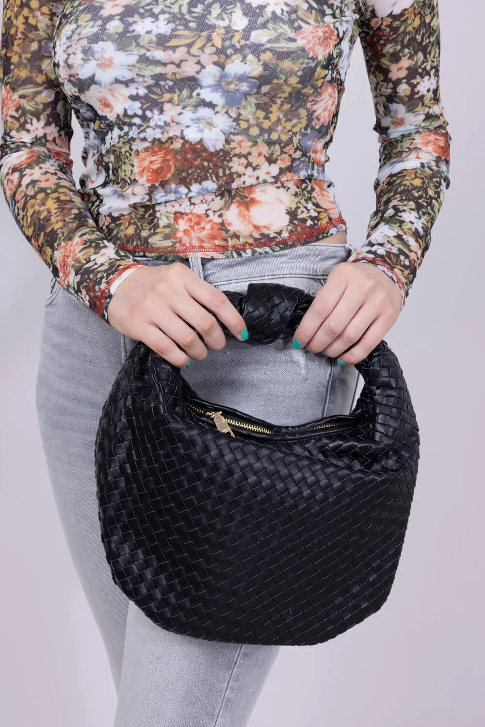 Valentina Woven Hand Bag for Women in Black | M2522-BK sold by Glik’s