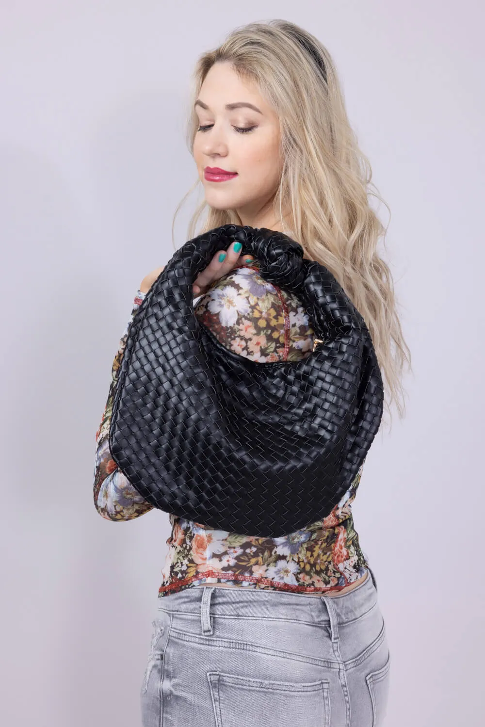 Valentina Woven Hand Bag for Women in Black | M2522-BK sold by Glik’s product image thumbnail 2