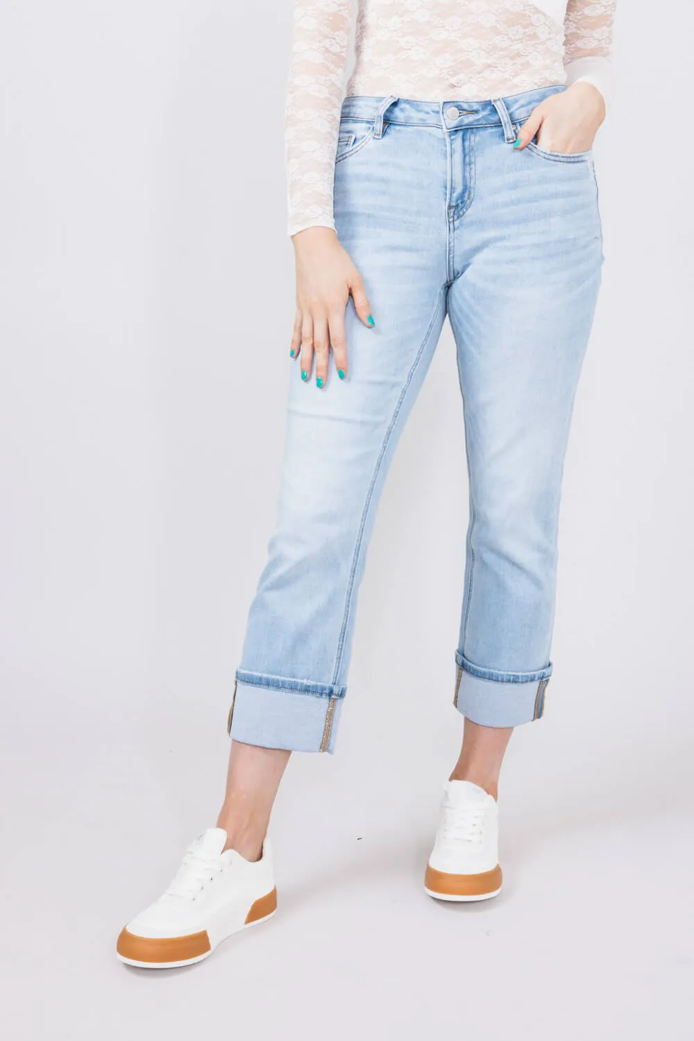 Mica Mid Rise Cuffed Straight Jeans for Women | MDP-T3384 sold by Glik’s