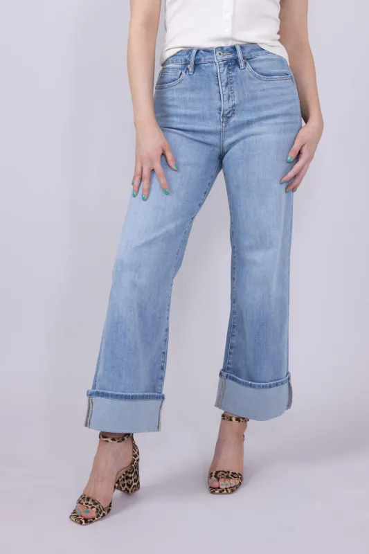 Mica Super High Rise Cuffed Wide Leg Jeans for Women | MTT-W3373LT sold by Glik’s