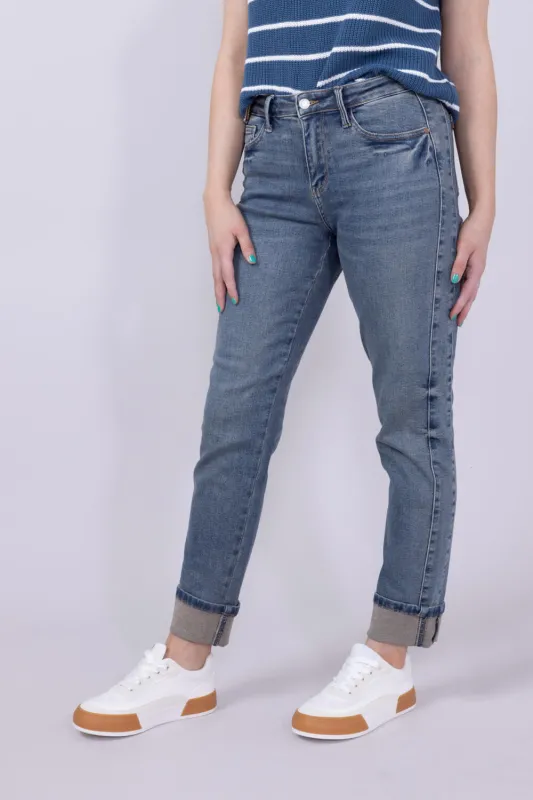 Judy Blue Vintage Mid-Rise Roll Cuff Boyfriend Jeans for Women | 88946REG sold by Glik’s