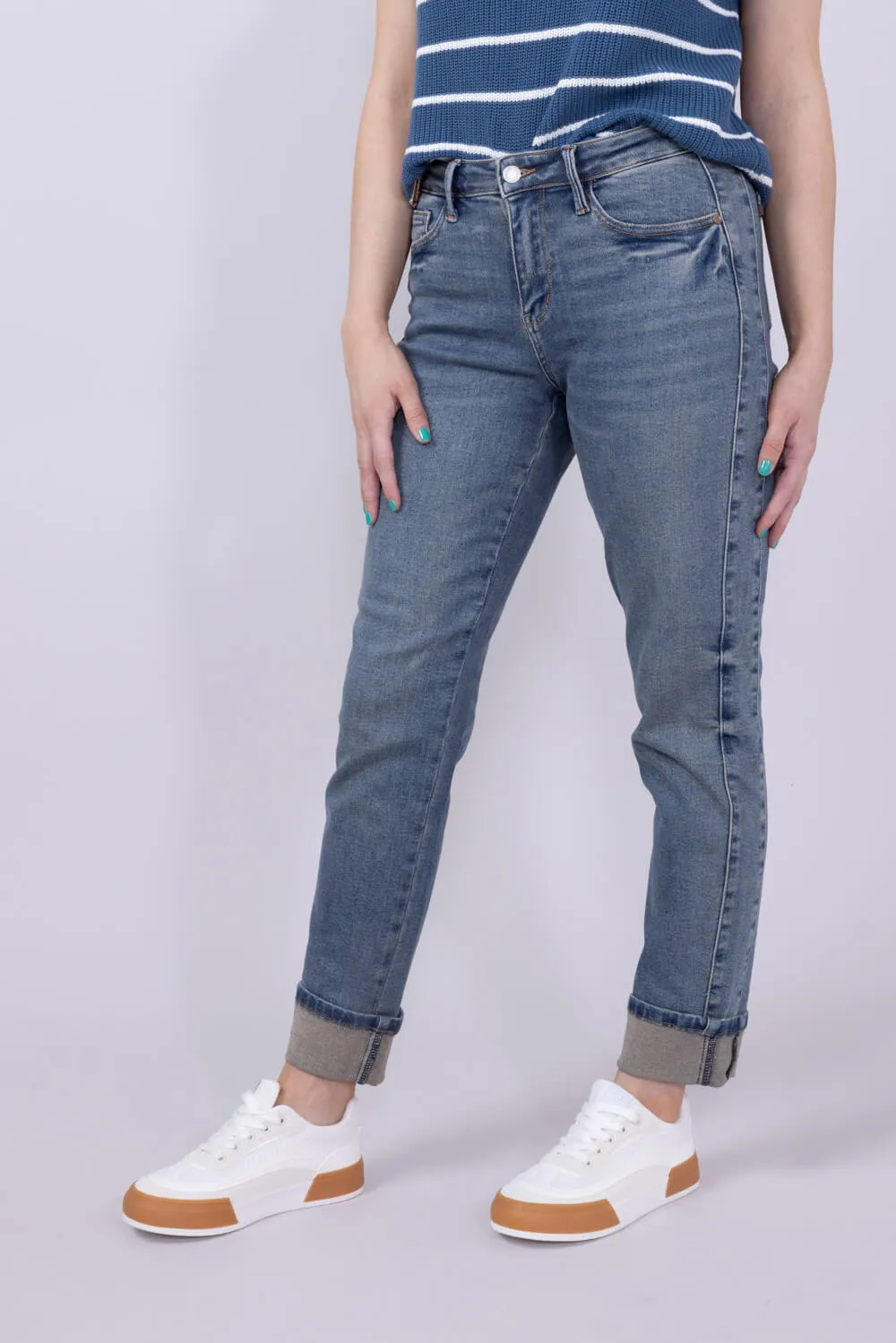 Judy Blue Vintage Mid-Rise Roll Cuff Boyfriend Jeans for Women | 88946REG sold by Glik’s