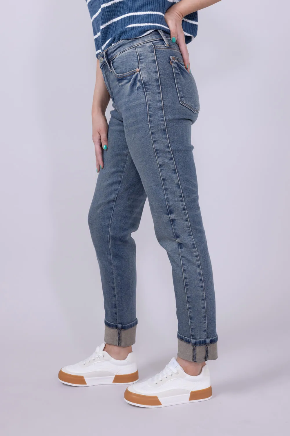 Judy Blue Vintage Mid-Rise Roll Cuff Boyfriend Jeans for Women | 88946REG sold by Glik’s product image thumbnail 3