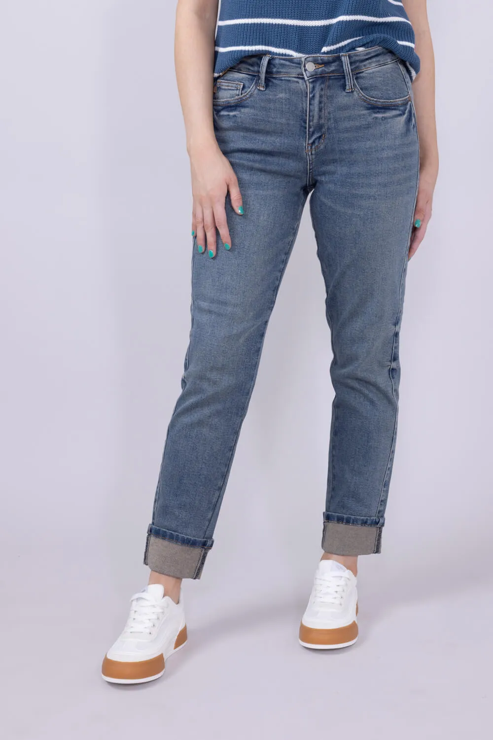 Judy Blue Vintage Mid-Rise Roll Cuff Boyfriend Jeans for Women | 88946REG sold by Glik’s product image thumbnail 2
