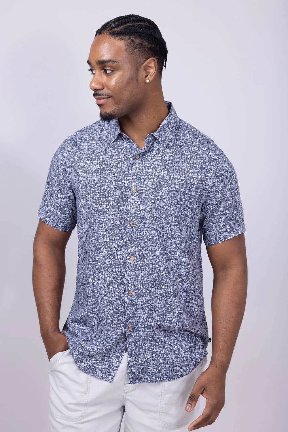 Union Venice Printed Rayon Button Up Shirt for Men in Navy | H13189U-TRUENAVY sold by Glik’s product image thumbnail 2