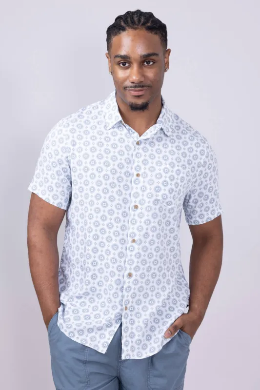 Union Venice Printed Rayon Button Up Shirt for Men in White | H13189U-HAMPTONS sold by Glik’s